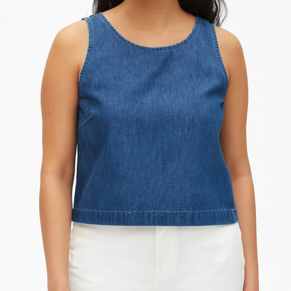 GAP Women’s UltraSoft Denim Cropped Tank Top – XL Lyocell Blend Classic Blue - Picture 1 of 5